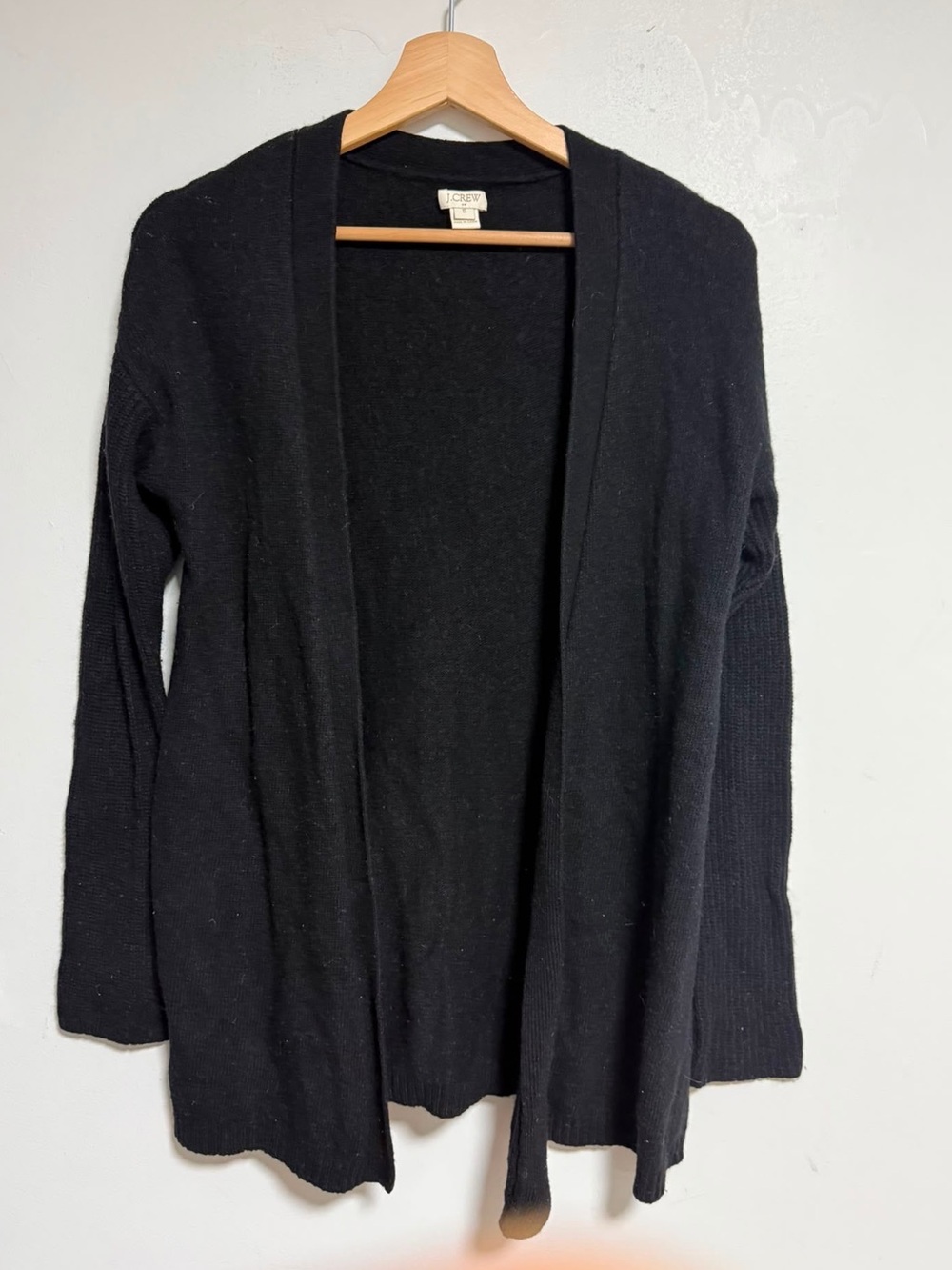 J.Crew Black Merino Wool Blend Open Front Cardigan Sweater Women’s Small - Picture 2 of 8